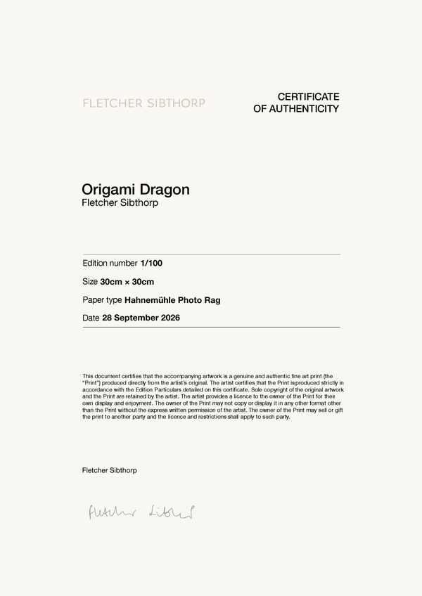 Origami Dragon — Certificate of Authenticity