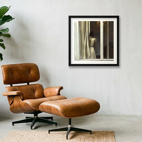 Girll by a Window - After Hammershoi — 40×40cm, 16×16" Black Frame
