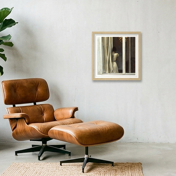 Girll by a Window - After Hammershoi — 30×30cm, 12×12" Oak Frame